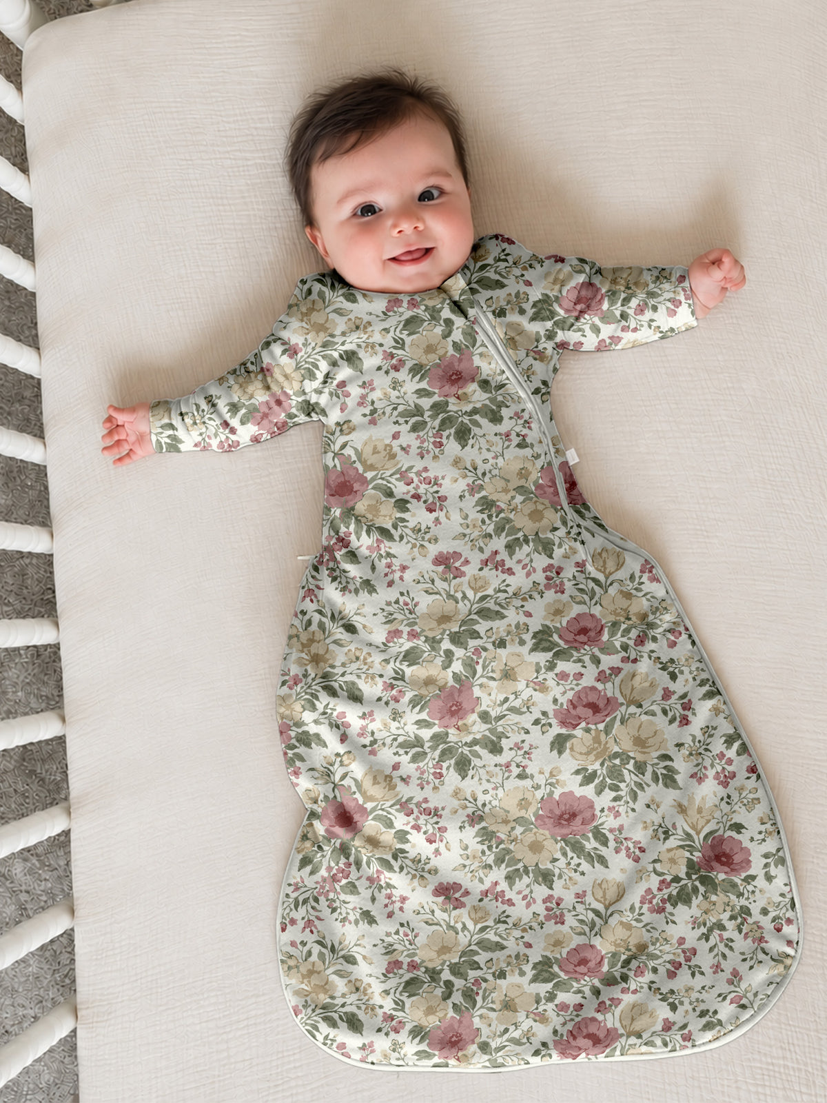 Long-sleeve floral transitional swaddle sack with front zipper, 1.0 TOG