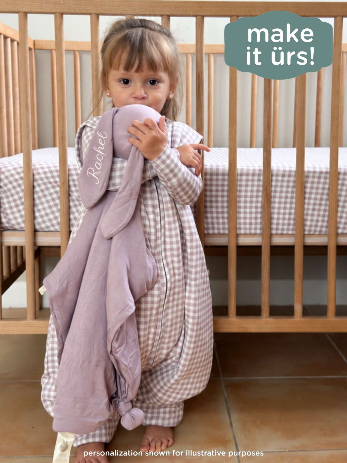 Lavender bunny lovey comfort blanket with plush bunny ear and soft fabric