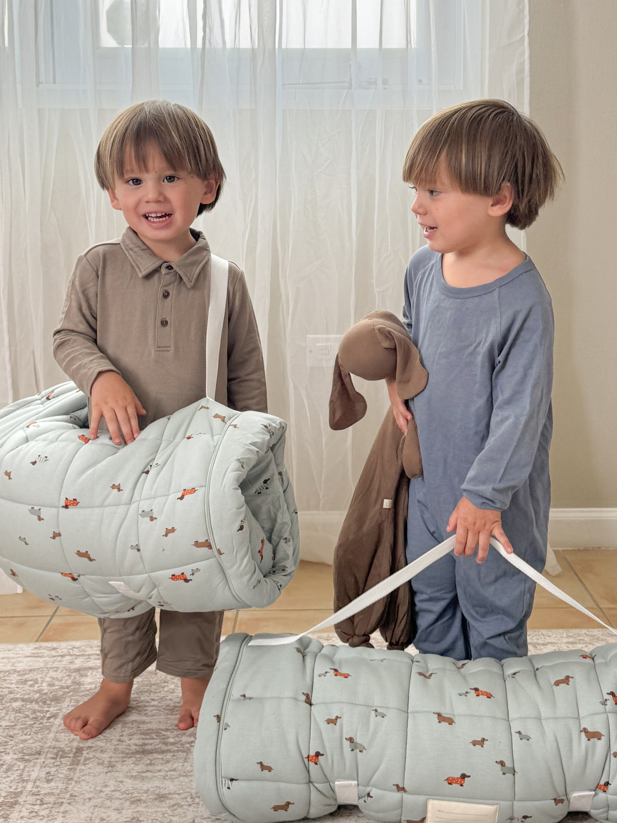 Taupe fleece collared jumpsuit with collar, front buttons, and long legs