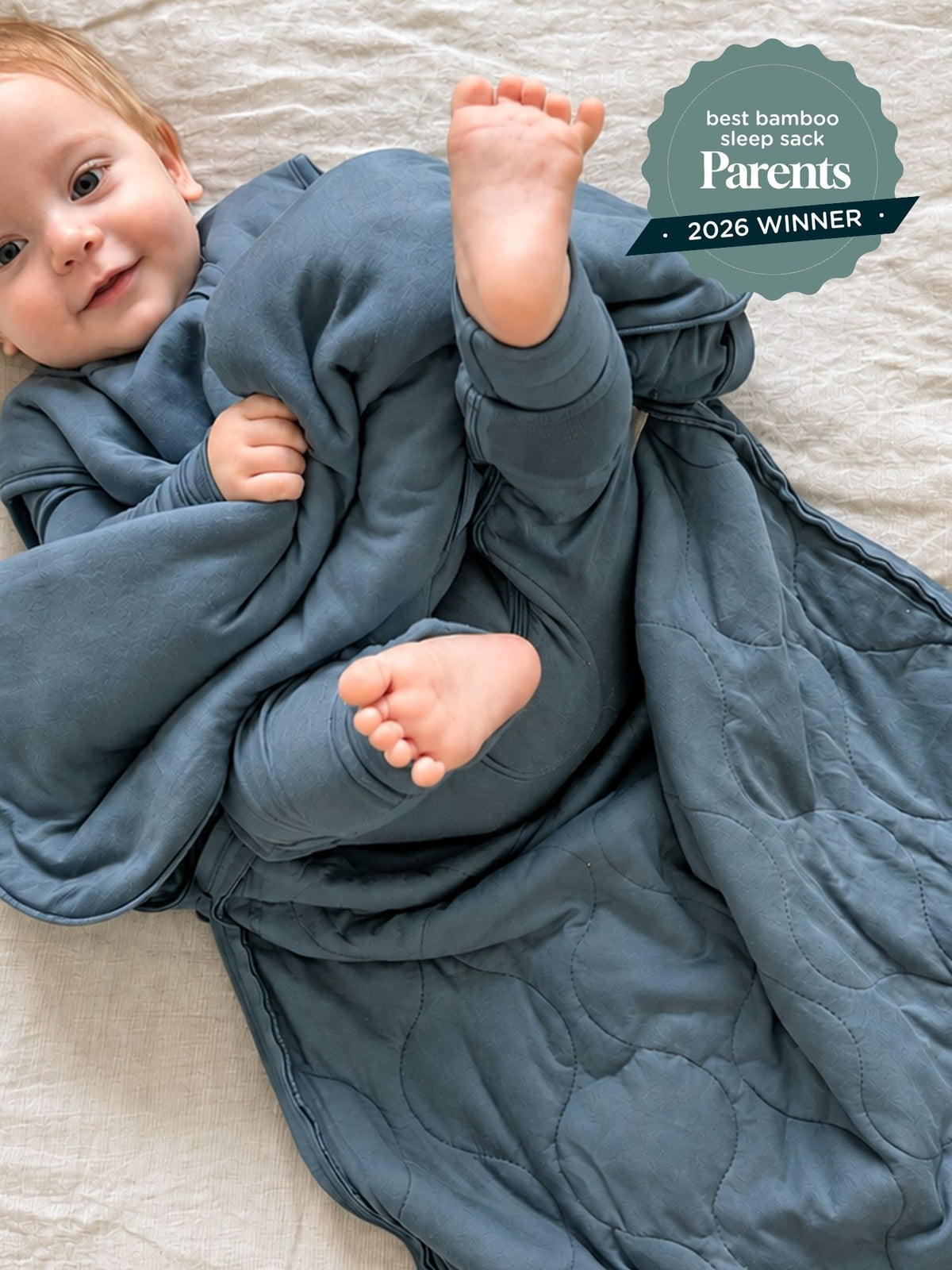 Hush sleep sack 2.5 TOG, blue long-sleeve wearable blanket with foot coverage