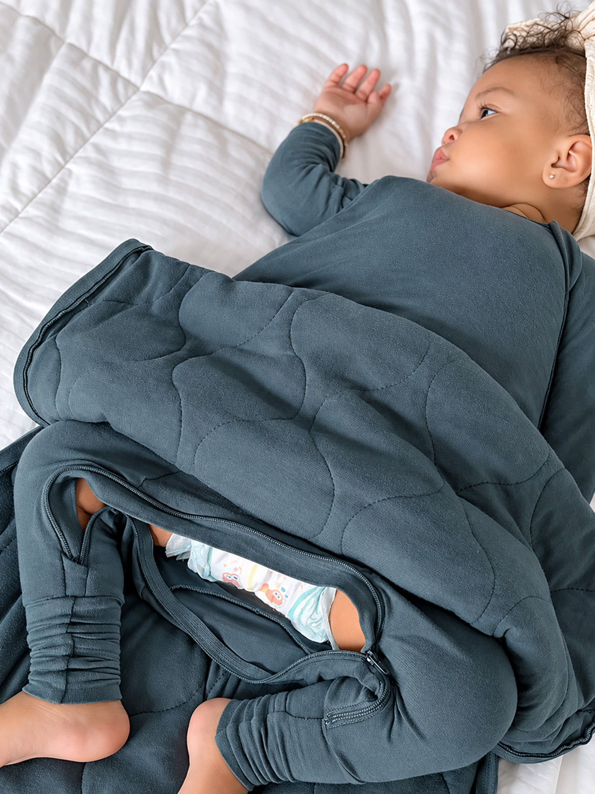 Hush sleep sack 2.5 TOG, blue long-sleeve wearable blanket with quilted double layer