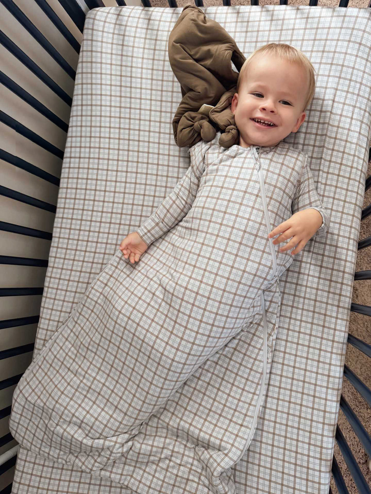 Infant plaid sleep sack with long sleeves and ankle-to-foot coverage, 1.0 TOG