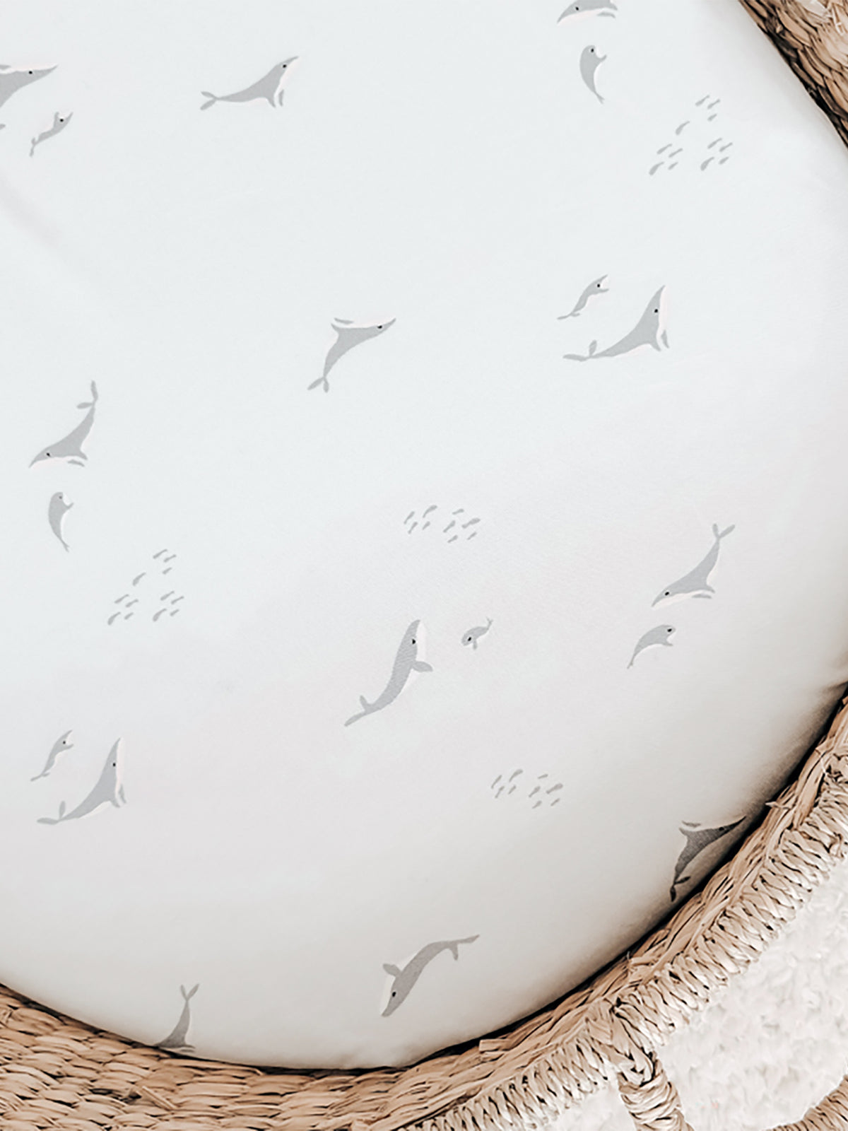 Changing pad cover, white with scattered gray whale prints