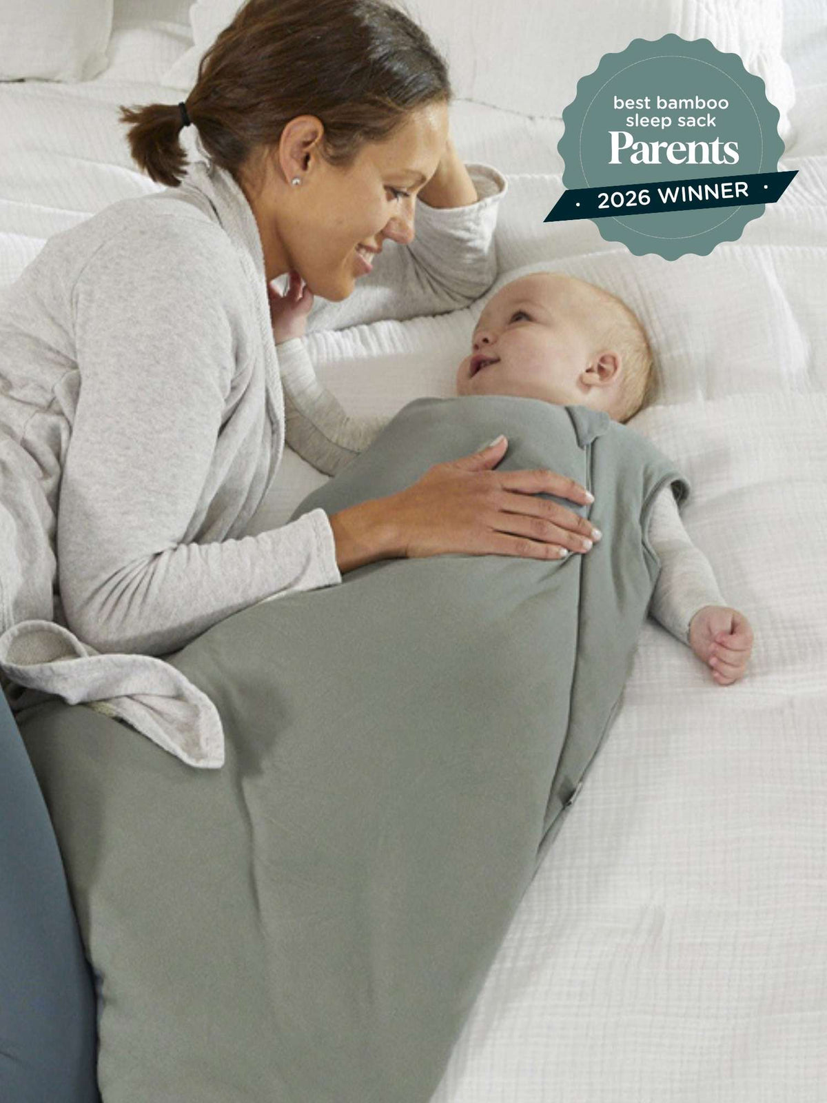 Sage green sleep sack, 1.0 TOG wearable blanket with arm openings