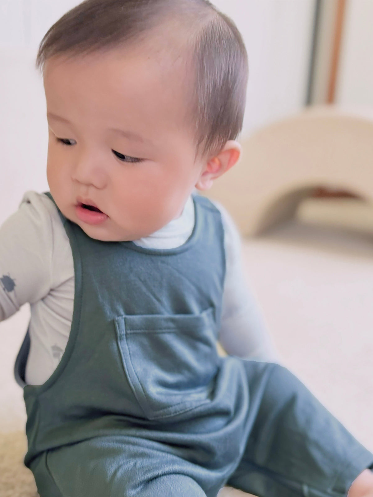 Teal fleece baby overall set with front pocket and adjustable shoulder straps