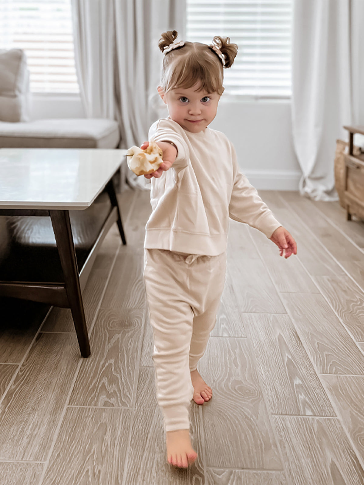 Blush fleece sweatshirt and jogger pants set, crew neck, cuffed ankles