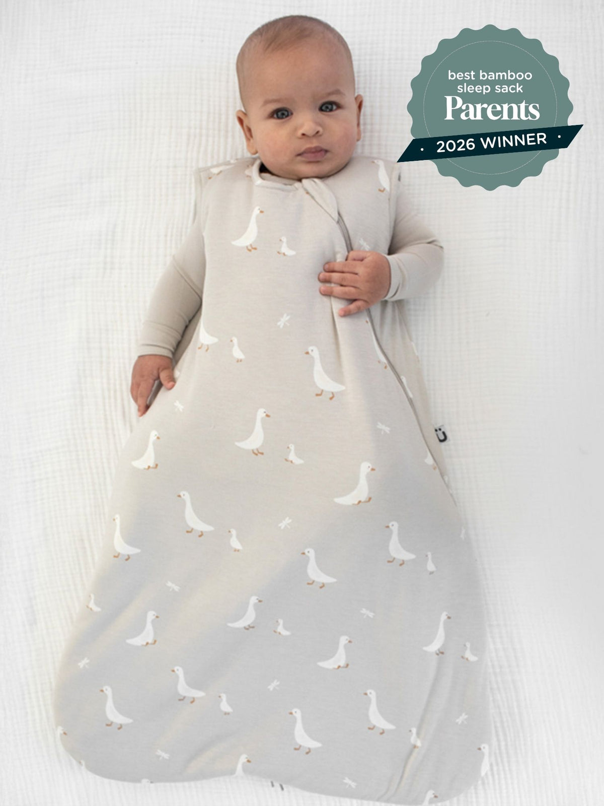 1.0 TOG goose print sleep sack, light gray with front zip closure