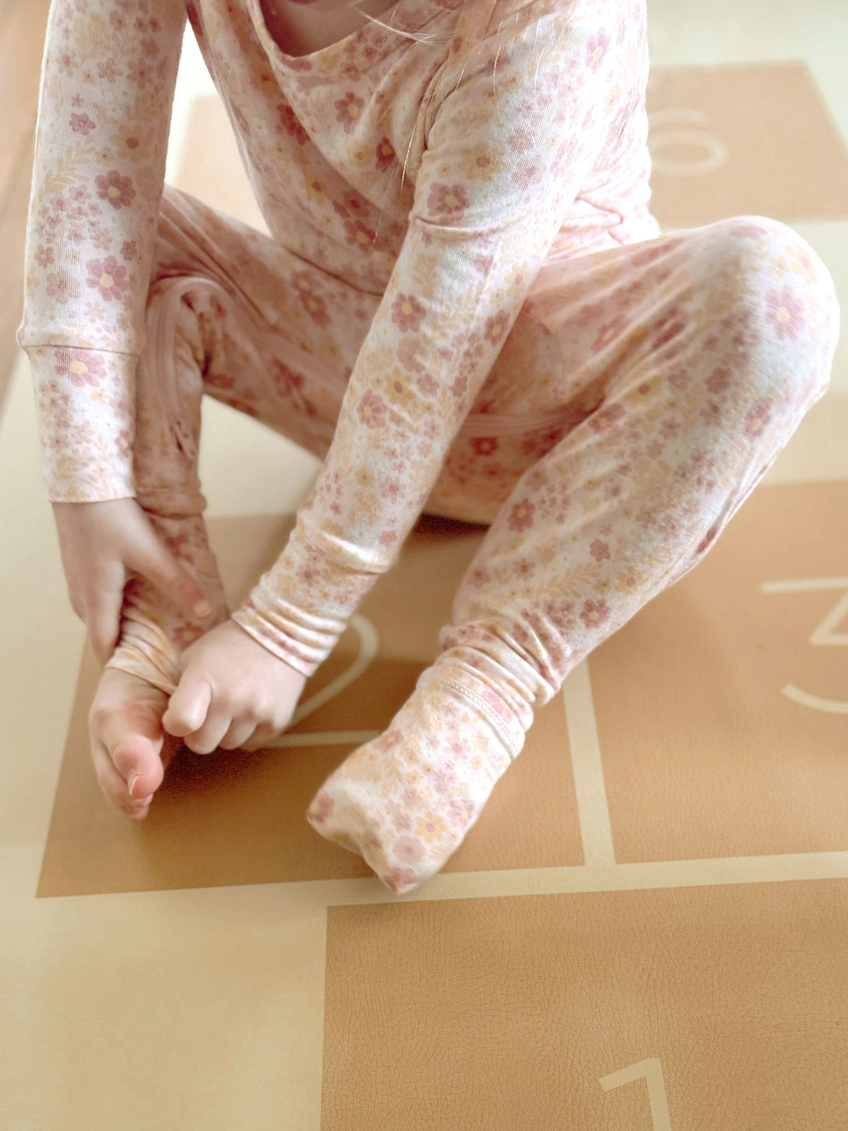 Floral pajama pants with cuffed ankles and long sleeves, sorbet pink print