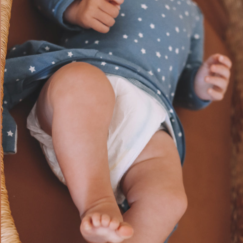 Navy star-print long-sleeve convertible pajama close-up of legs and ankle cuffs